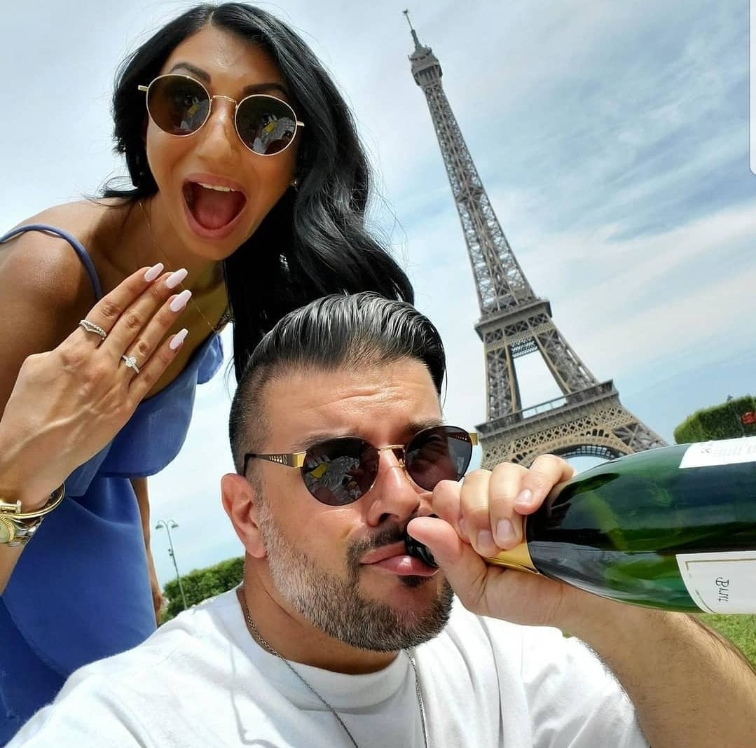 Celebrating their engagement with a custom-designed engagement ring from Design by Sevan