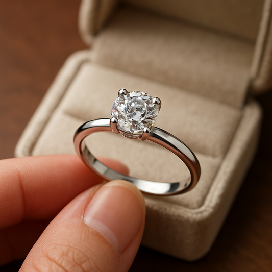 Custom engagement ring in Toronto with round diamond on white gold band