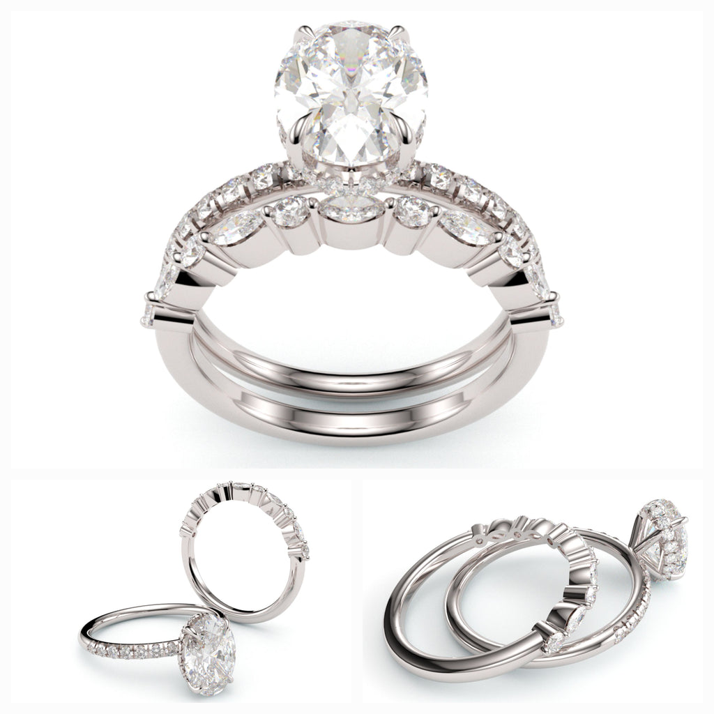 Oval-cut diamond engagement ring with double-band white gold setting